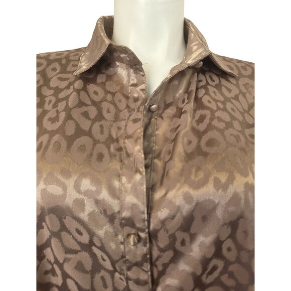 Koco & K London Y2K Leopard Jacquard Satin Blouse UK 20 US XL Taupe Gold Btn Up - Picture 5 of 11